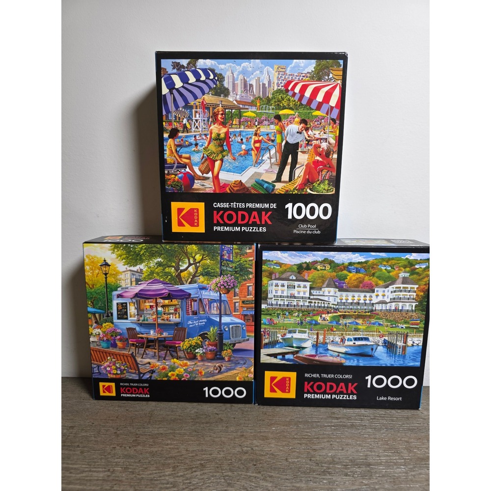 Lot of Three (3) 1000 Piece Kodak Premium Puzzles by Roseart Poster Included